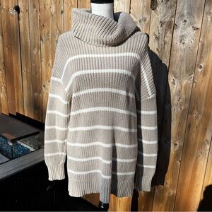 Have well within Cowl Neck Sweater Striped Tan and Cream